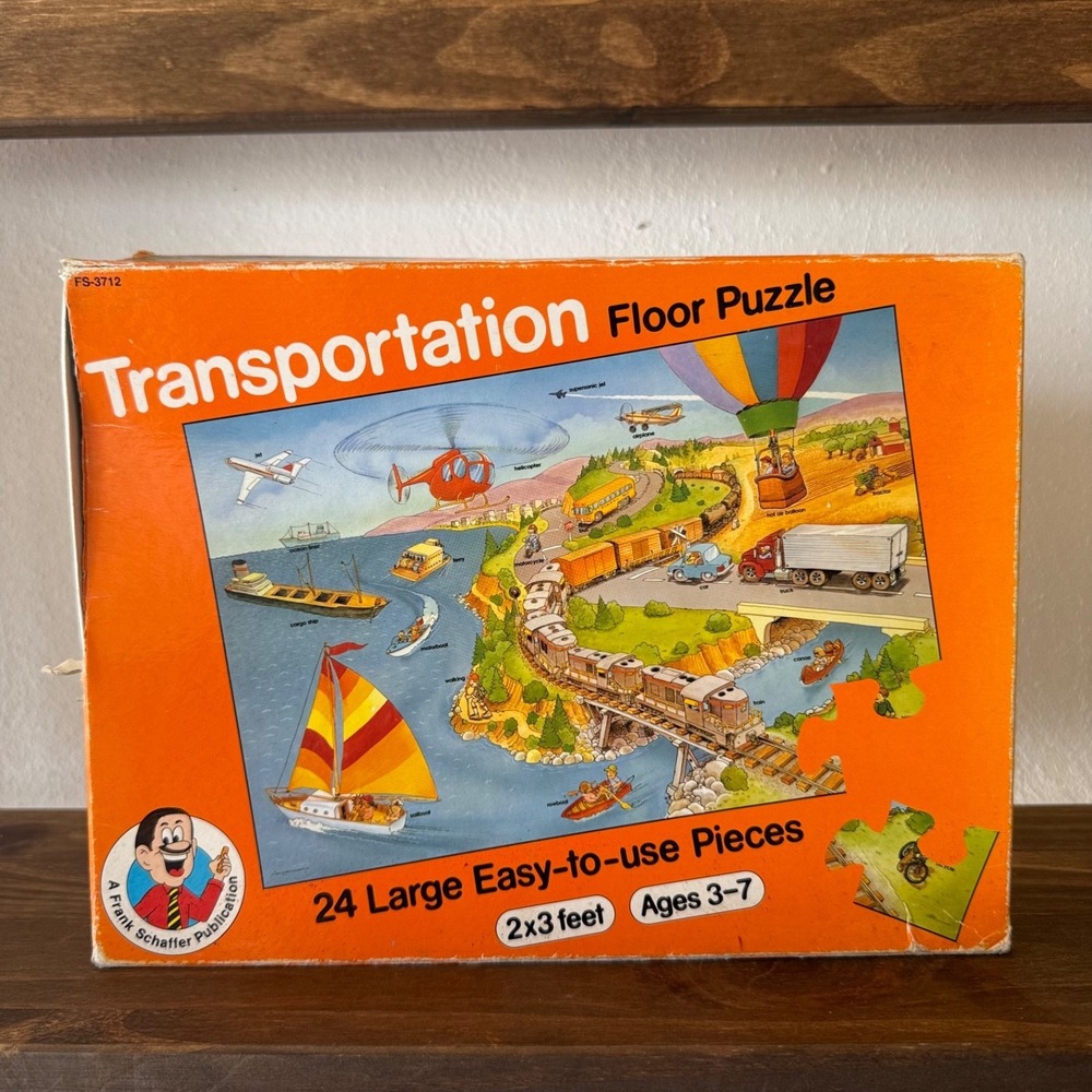 Transportation Floor Puzzle 24 Pieces 2x3 Ft Vintage Educational 1 Piece Missing